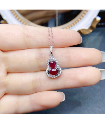 Sterling Silver Natural Ruby Gourd Pendant Necklace for Women soldes