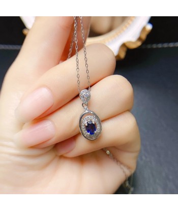 Sterling Silver Natural Sapphire Pendant Necklace for Women 2024