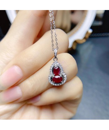 Sterling Silver Natural Ruby Gourd Pendant Necklace for Women soldes