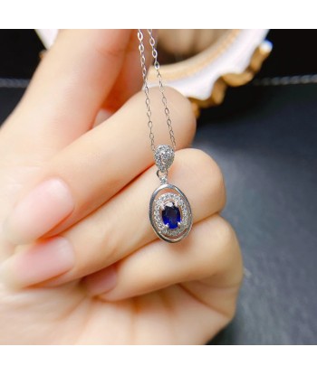 Sterling Silver Natural Sapphire Pendant Necklace for Women 2024