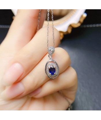 Sterling Silver Natural Sapphire Pendant Necklace for Women 2024