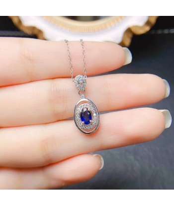 Sterling Silver Natural Sapphire Pendant Necklace for Women 2024