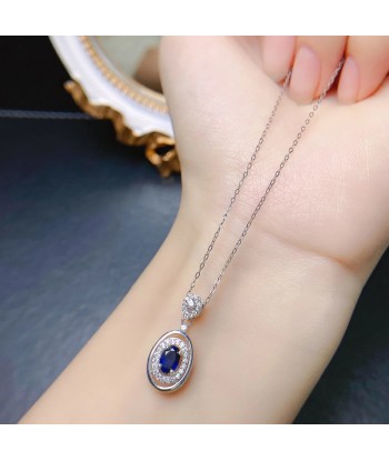 Sterling Silver Natural Sapphire Pendant Necklace for Women 2024