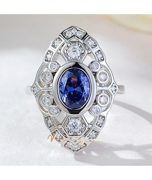 925 Sterling Silver Oval Cut Sapphire Ring for Women destockage