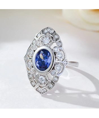 925 Sterling Silver Oval Cut Sapphire Ring for Women destockage