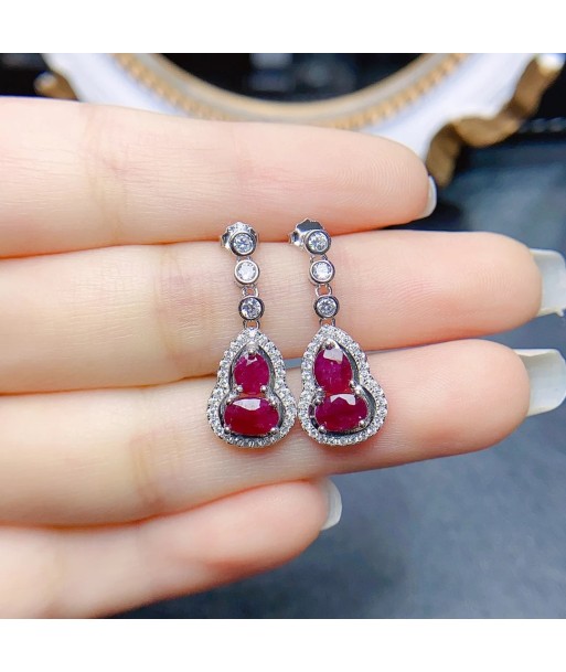 Sterling Silver Natural Ruby Gourd Earrings for Women suggérées chez