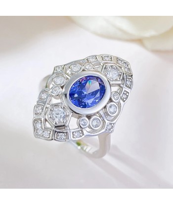 925 Sterling Silver Oval Cut Sapphire Ring for Women destockage