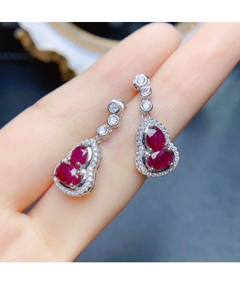 Sterling Silver Natural Ruby Gourd Earrings for Women suggérées chez