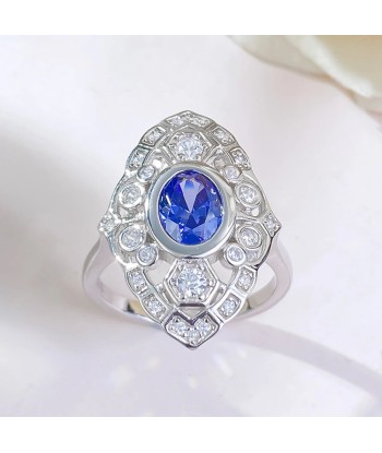 925 Sterling Silver Oval Cut Sapphire Ring for Women destockage