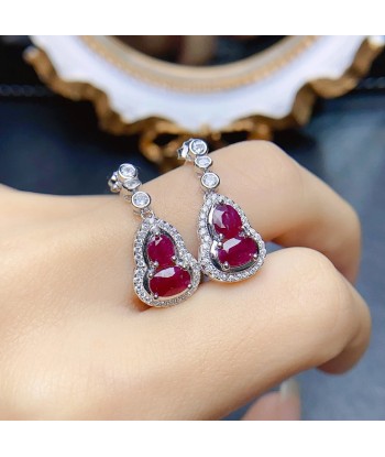 Sterling Silver Natural Ruby Gourd Earrings for Women suggérées chez