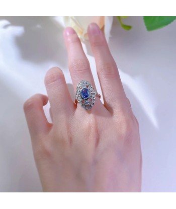 925 Sterling Silver Oval Cut Sapphire Ring for Women destockage