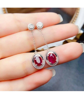 Sterling Silver Natural Ruby Stud Earrings for Women acheter