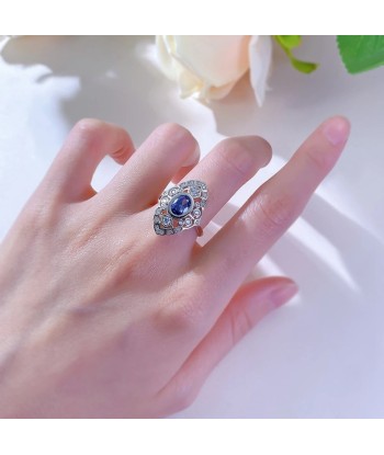 925 Sterling Silver Oval Cut Sapphire Ring for Women destockage