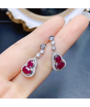 Sterling Silver Natural Ruby Gourd Earrings for Women suggérées chez