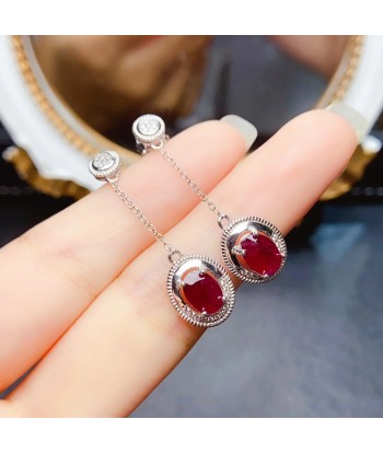 Sterling Silver Natural Ruby Stud Earrings for Women acheter