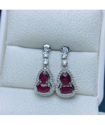 Sterling Silver Natural Ruby Gourd Earrings for Women suggérées chez