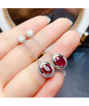 Sterling Silver Natural Ruby Stud Earrings for Women acheter