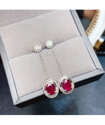 Sterling Silver Natural Ruby Stud Earrings for Women acheter