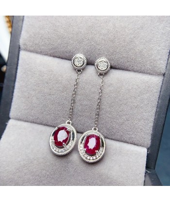 Sterling Silver Natural Ruby Stud Earrings for Women acheter