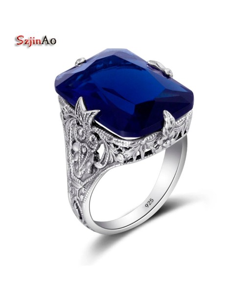 925 Sterling Silver Sapphire Square Engraved Ring for Women prix