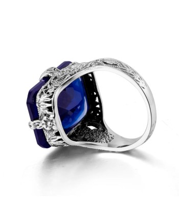 925 Sterling Silver Sapphire Square Engraved Ring for Women prix