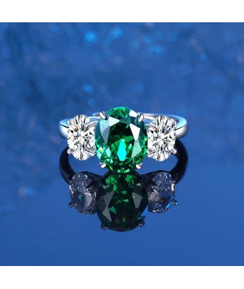 Sterling Silver Oval Emerald Sapphire & Diamond Gemstone Adjustable Ring for Her france