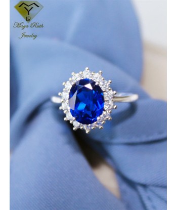 925 Sterling Silver Blue Sapphire Halo Oval Ring for Women paiement sécurisé