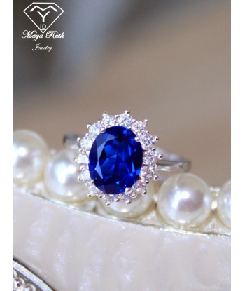 925 Sterling Silver Blue Sapphire Halo Oval Ring for Women paiement sécurisé