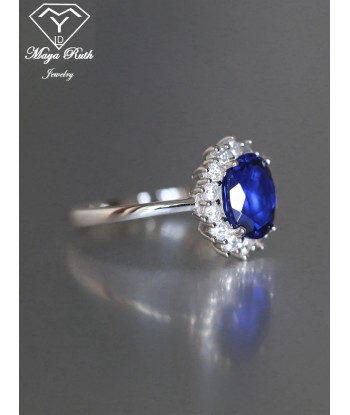 925 Sterling Silver Blue Sapphire Halo Oval Ring for Women paiement sécurisé