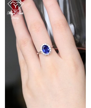 925 Sterling Silver Blue Sapphire Halo Oval Ring for Women paiement sécurisé