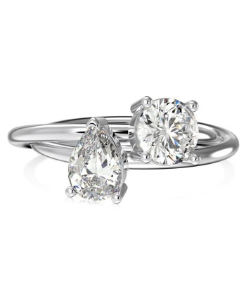 Sterling Silver Pear Shaped Diamond Double Rings for Women basket pas cher