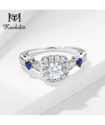 925 Sterling Silver White Gold 0.5CT Moissanite and Sapphire Ring for Women online