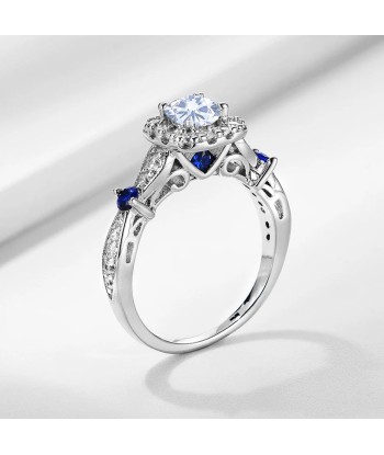 925 Sterling Silver White Gold 0.5CT Moissanite and Sapphire Ring for Women online