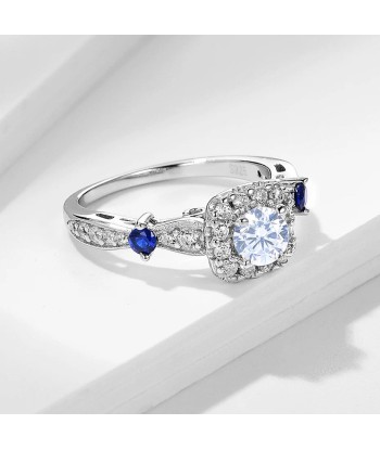 925 Sterling Silver White Gold 0.5CT Moissanite and Sapphire Ring for Women online