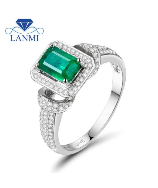 14k White Gold 1.25ct Emerald and Diamond Wedding Ring for Women soldes