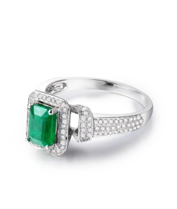 14k White Gold 1.25ct Emerald and Diamond Wedding Ring for Women soldes