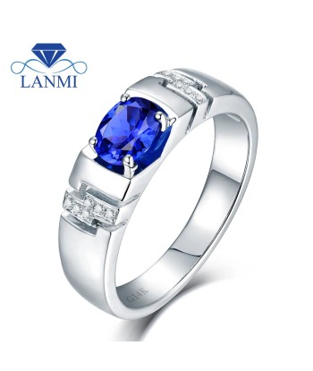 14K White Gold Blue Sapphire Ring for Men Faites des économies