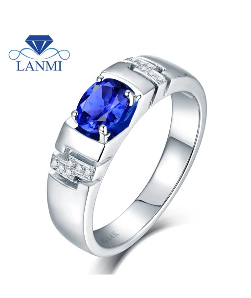 14K White Gold Blue Sapphire Ring for Men Faites des économies