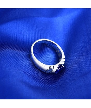 14K White Gold Blue Sapphire Ring for Men Faites des économies