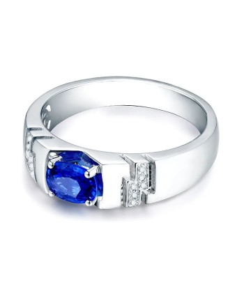 14K White Gold Blue Sapphire Ring for Men Faites des économies