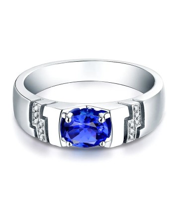 14K White Gold Blue Sapphire Ring for Men Faites des économies