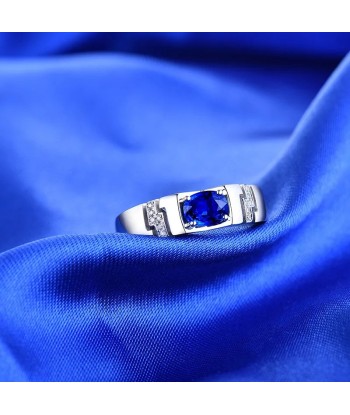 14K White Gold Blue Sapphire Ring for Men Faites des économies