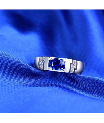 14K White Gold Blue Sapphire Ring for Men Faites des économies