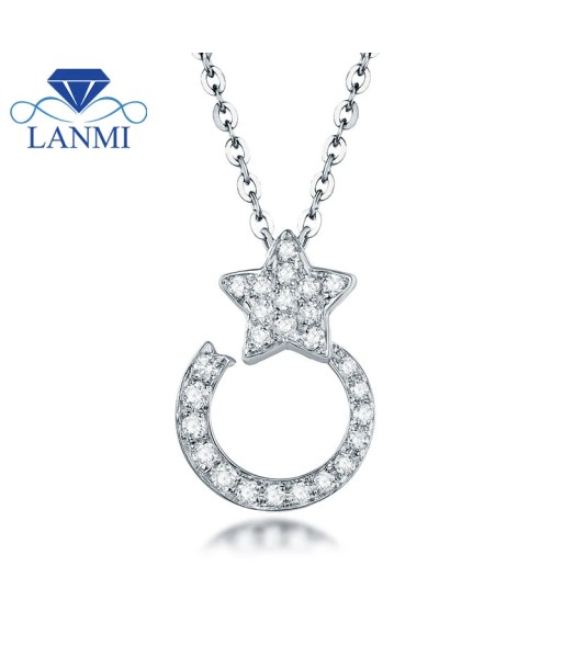 18K White Gold Diamond Moon Star Pendant Necklace for Her meilleur choix