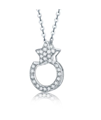 18K White Gold Diamond Moon Star Pendant Necklace for Her meilleur choix