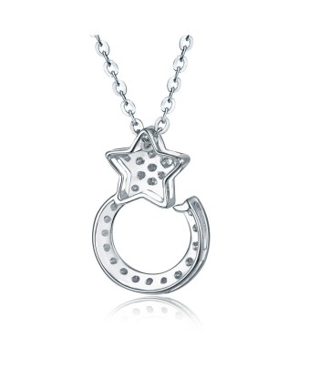 18K White Gold Diamond Moon Star Pendant Necklace for Her meilleur choix