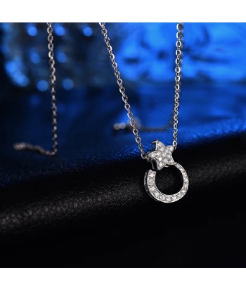 18K White Gold Diamond Moon Star Pendant Necklace for Her meilleur choix