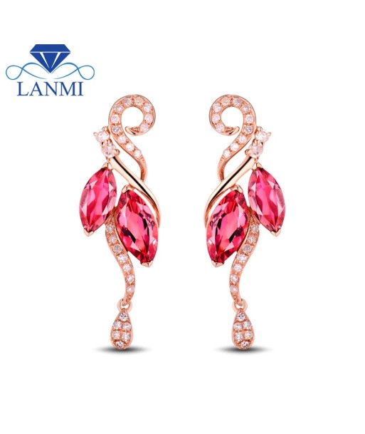 18K Rose Gold Marquise Tourmaline Diamond Stud Earrings for Women paiement sécurisé