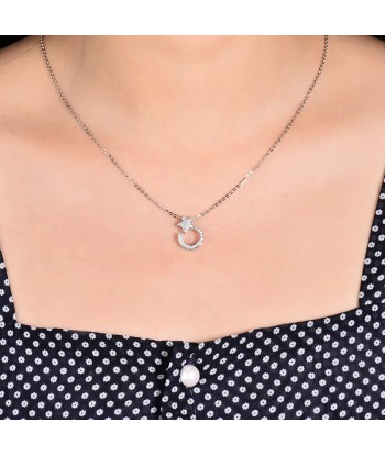 18K White Gold Diamond Moon Star Pendant Necklace for Her meilleur choix