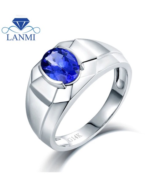 14K White Gold Blue Tanzanite Mens Wedding Ring Comparez et commandez 